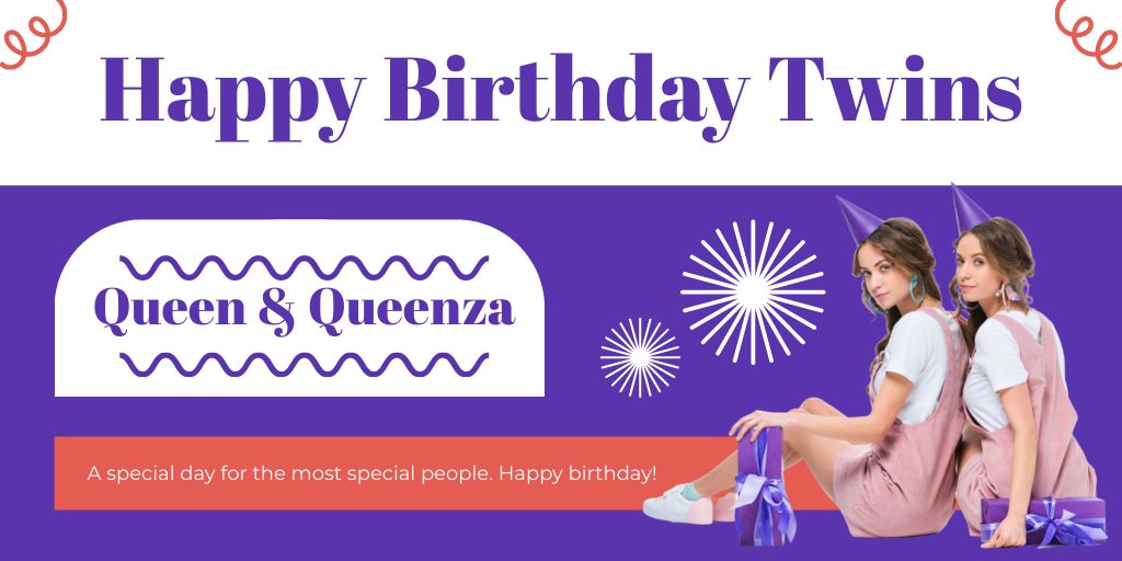 Happy Birthday Twin Girls on Purple Twitter Design Template