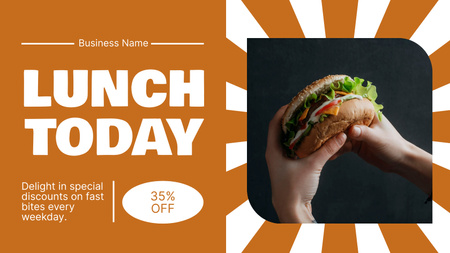 Special Offer of Lunch at Fast Casual Restaurant with Burger Title 1680x945px Design Template