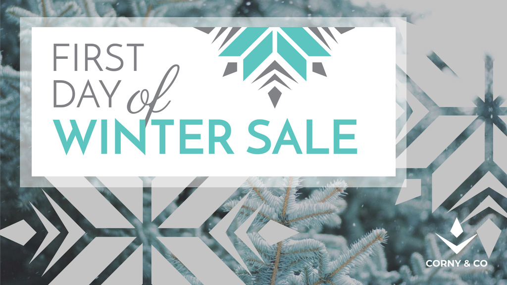First day of Winter sale with frozen fir Title 1680x945px Πρότυπο σχεδίασης