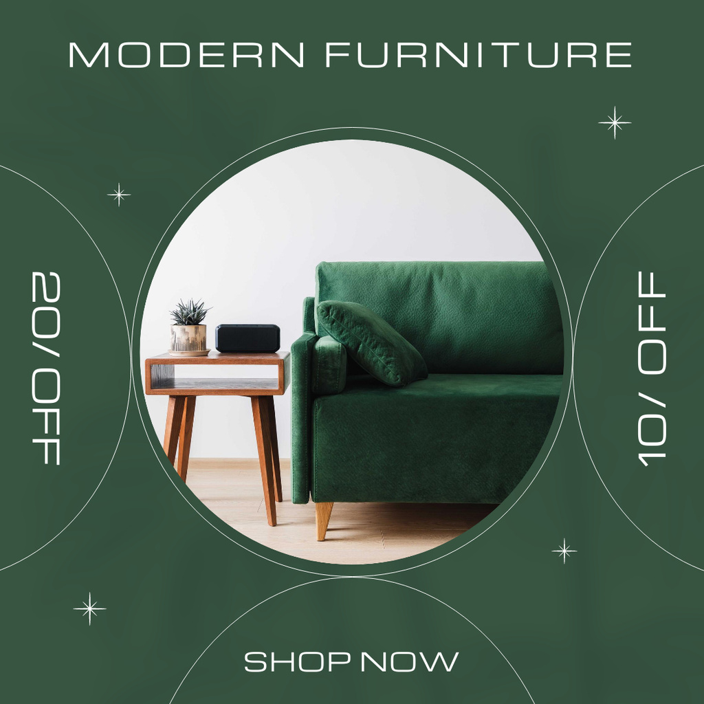 Plantilla de diseño de Home Furniture with Green Sofa and Table At Reduced Price Instagram 