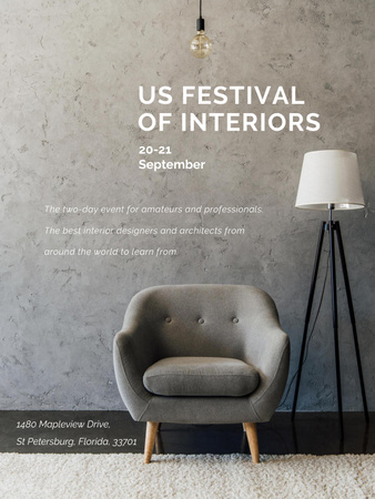 Festival of Interiors Event Announcement on Grey Poster US Modelo de Design