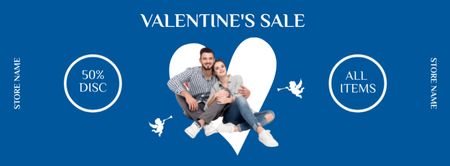 Valentine's Day Sale with Couple on Blue Facebook cover Design Template