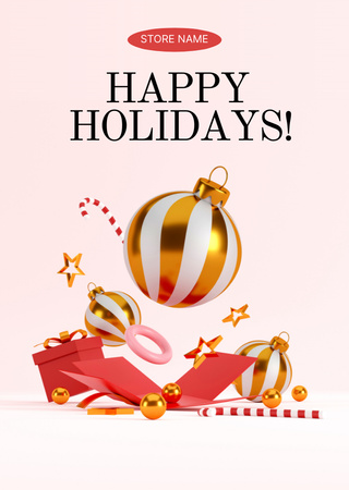 Christmas Holiday Greeting with Holiday Decor Postcard A6 Vertical – шаблон для дизайна