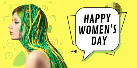 Women's Day Greeting with Woman with Bright Hairstyle Twitter Design Template