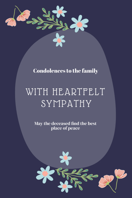 Heartfelt Sympathy and Condolence in Floral Frame Postcard 4x6in Verticalデザインテンプレート