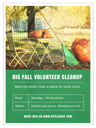Volunteer Cleanup with Pumpkins in Autumn Garden Poster US Design Template