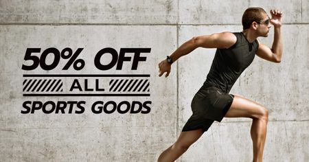 Platilla de diseño Sports Goods Discount Offer Ad with Sportsman Facebook AD