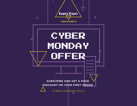 Sale on Cyber Monday Advertisement on Purple Flyer 8.5x11in Horizontal Design Template