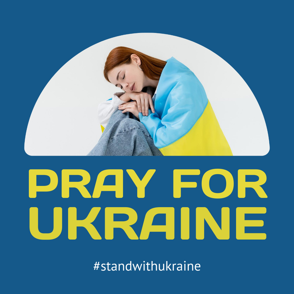 Pray for Ukraine Call with Woman and Flag Instagram Tasarım Şablonu