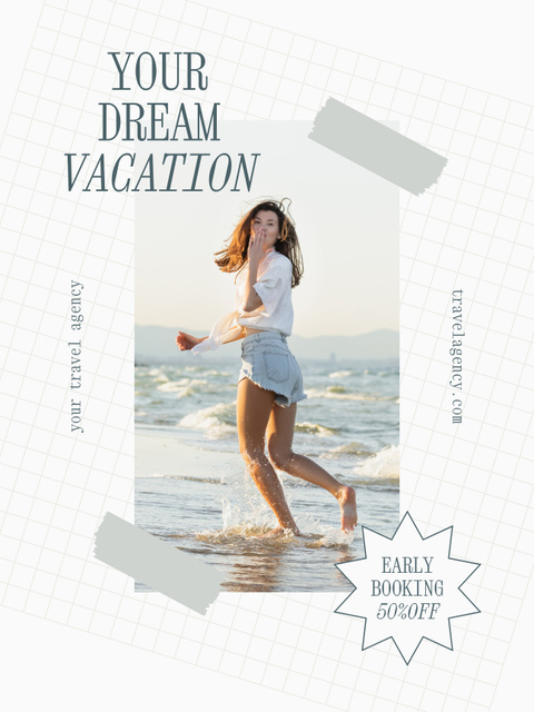 Dream Vacation on Summer Beach Poster US Design Template