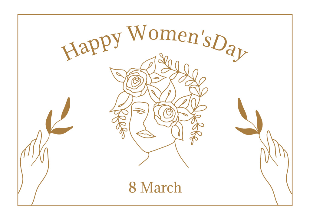 Women's Day Greeting with Elegant Female Portrait Card Design Template