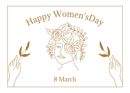 Women's Day Greeting with Beautiful Female Portrait Card Design Template