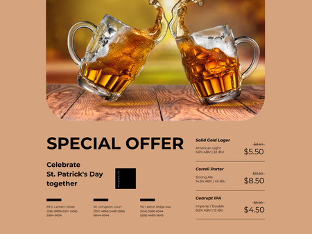 Template di design Special Offer of Beer on St.Patricks Day Poster 18x24in Horizontal