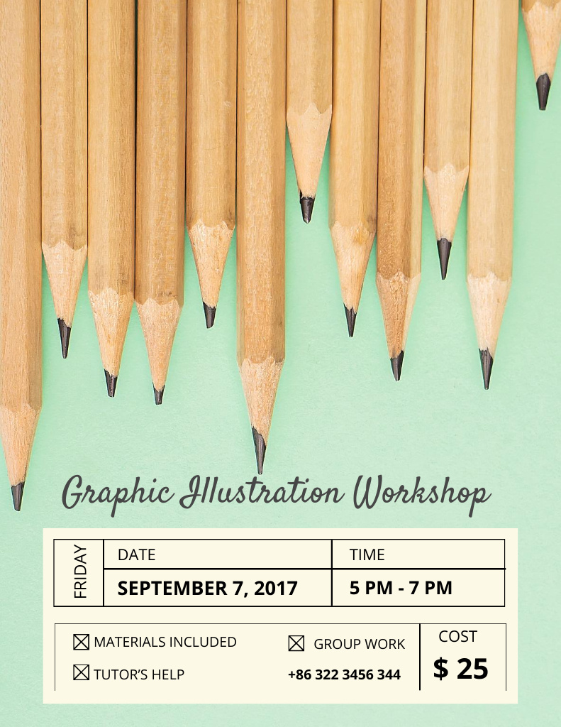 Illustration Workshop Ad with Graphite Pencils Flyer 8.5x11in Design Template