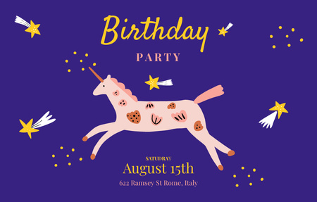Birthday Party Announcement With Fairy Unicorn Invitation 4.6x7.2in Horizontal Design Template