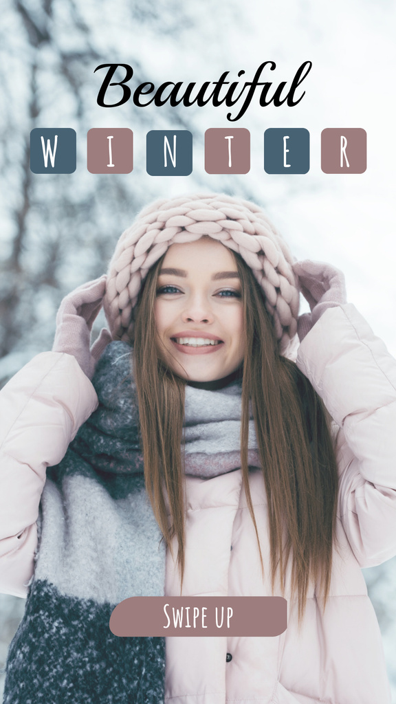 Winter Inspiration with Girl in Warm Clothes Instagram Story tervezősablon