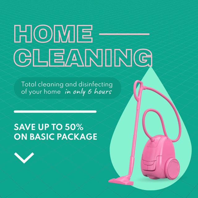 Total Home Cleaning Service With Discount And Vacuum Cleaner Animated Post Design Template