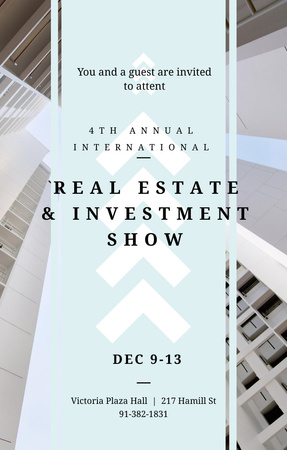 Designvorlage Real Estate And Investment Show With Tall Buildings für Invitation 4.6x7.2in