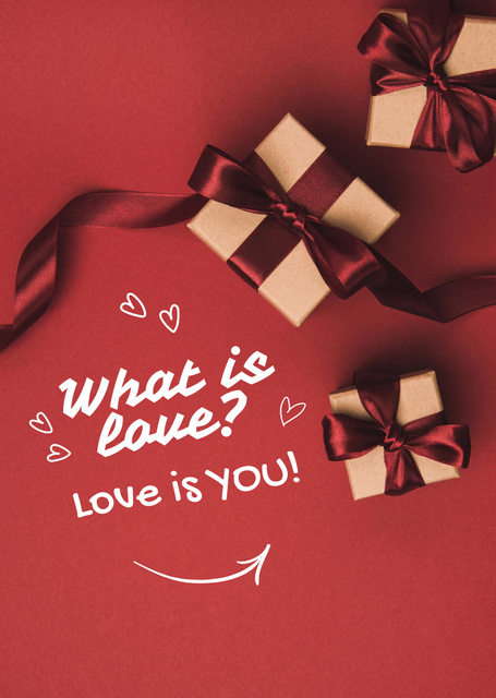 Valentine's Day Celebration with Gift Boxes Postcard A6 Vertical – шаблон для дизайну