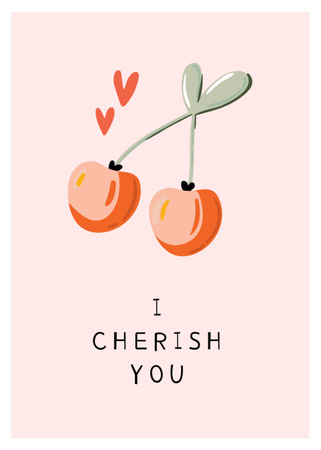 Cute Phrase With Cherries Illustration Postcard 5x7in Vertical Tasarım Şablonu