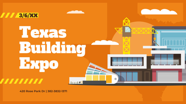 Building Expo announcement Crane at Construction Site FB event cover – шаблон для дизайна