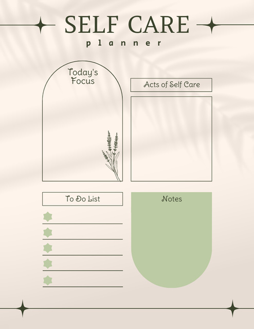 Self Care Planner with Green Plant Notepad 8.5x11in Tasarım Şablonu