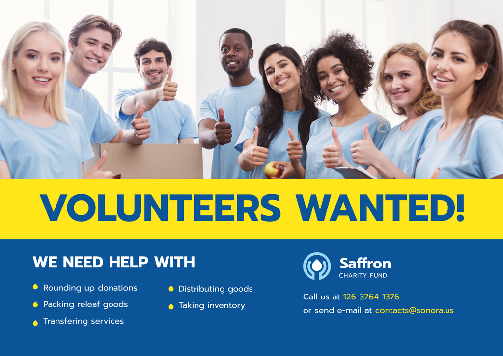 Announcement on Search for Volunteers at Volunteer Center Poster B2 Horizontal Design Template