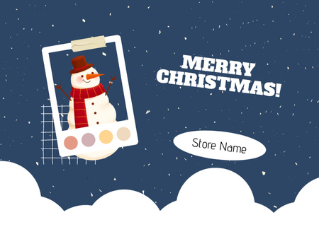 Christmas with Happy Snowman in Frame Postcard 5x7in Design Template