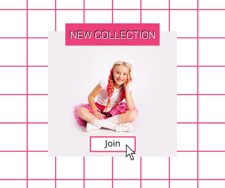 Ontwerpsjabloon van Facebook van nieuwe kids collectie aankondiging met stijlvolle kleine meisje
