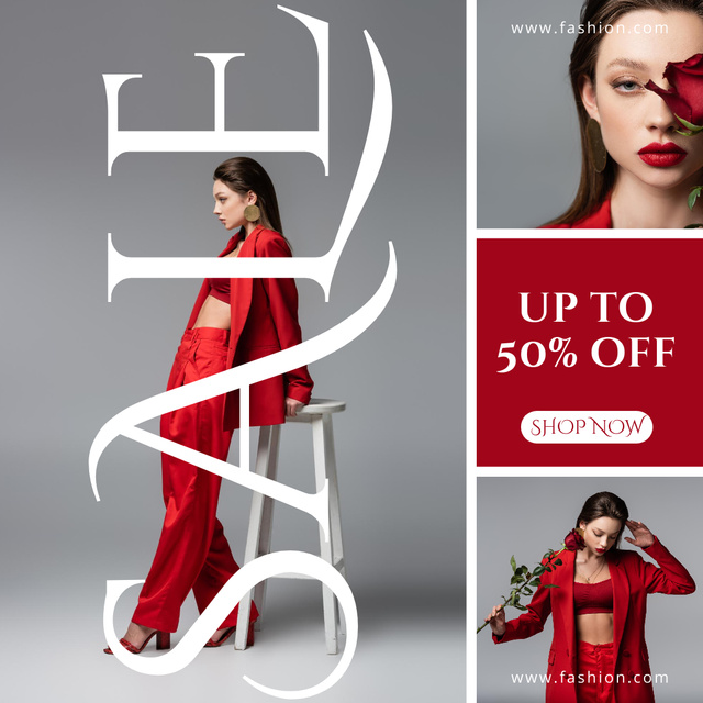 Fashion Collection Sale with Woman on Grey Instagram Design Template