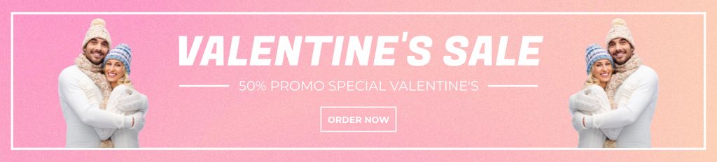 Valentine's Day Sale with Couple in Cute Hats Ebay Store Billboardデザインテンプレート