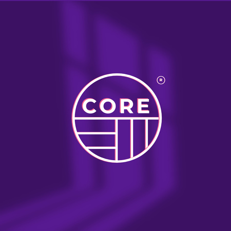 Plantilla de diseño de anuncio deportivo con ícono de pelota de baloncesto en púrpura Logo 