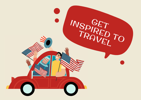 Designvorlage Angebot für Touren zum Unabhängigkeitstag in den USA mit Flaggen im Auto für Postcard