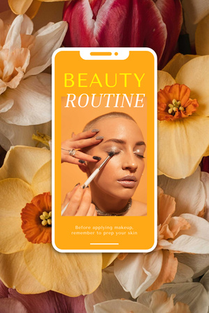 Beauty Ad with Woman applying Makeup Pinterest Design Template