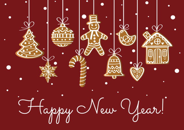 Szablon projektu Happy New Year Greeting Holiday's Cookies Postcard A5