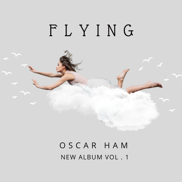 Plantilla de diseño de Girl Flying on Cloud Album Cover 