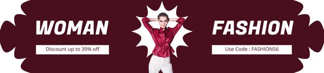 Ad of Female Fashion with Stylish Woman in Red Blouse Ebay Store Billboard Πρότυπο σχεδίασης