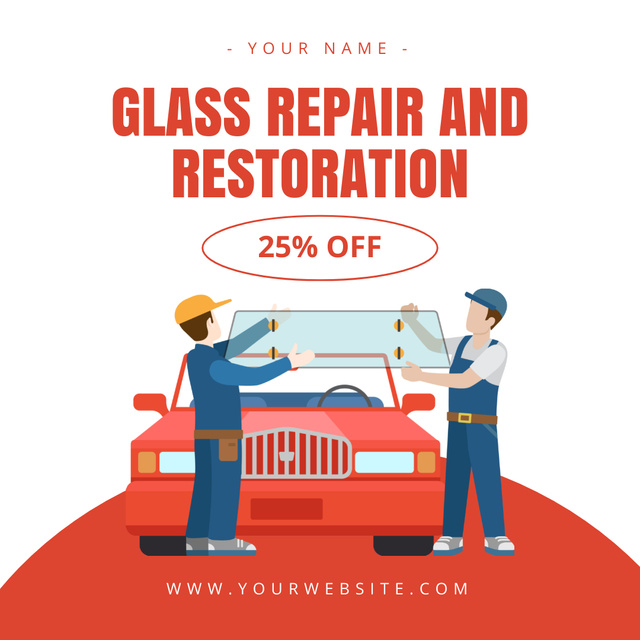 Vehicle Glass Repair And Restoration Service With Discounts Instagram AD Tasarım Şablonu