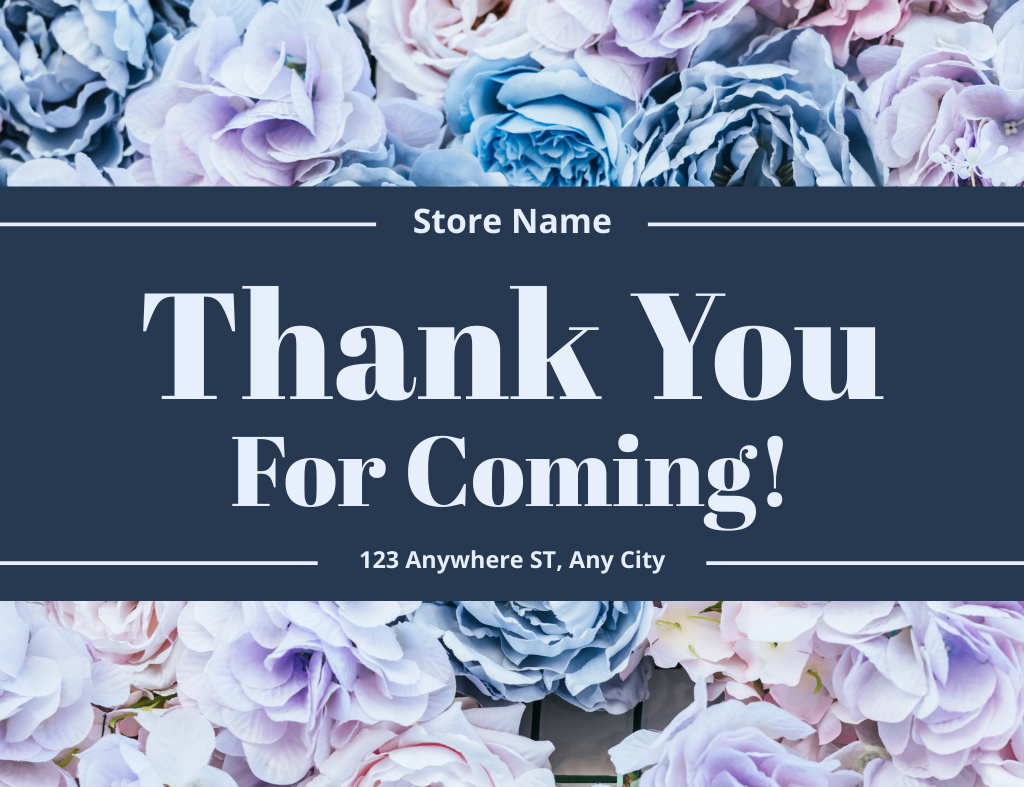 Designvorlage Thank You Message with Blue Live Flowers für Thank You Card 5.5x4in Horizontal