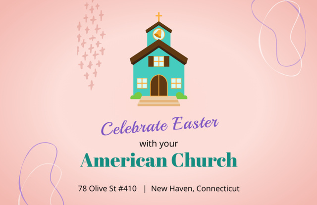 Easter Announcement with Illustration of American Church Flyer 5.5x8.5in Horizontal Modelo de Design