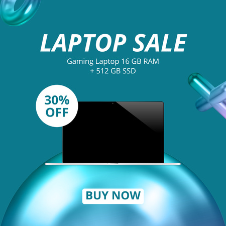 Gaming Laptop Discount Announcement on Blue Instagram AD Design Template