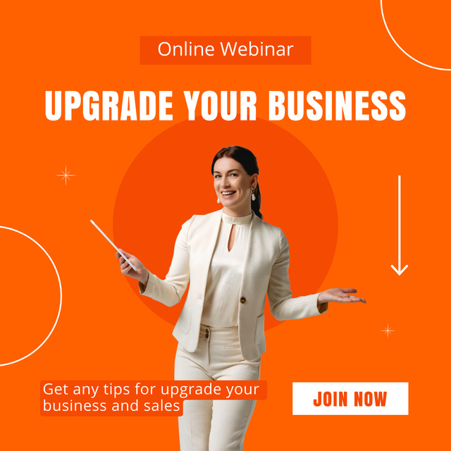 Business Upgrading Webinar Ad on Bright Orange LinkedIn post – шаблон для дизайна