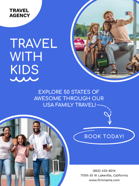 Travel Tour Offer for Family on Blue Poster USデザインテンプレート