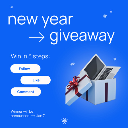 Designvorlage Neujahrs-Giveaway-Werbung mit Laptop in Geschenkbox für Instagram