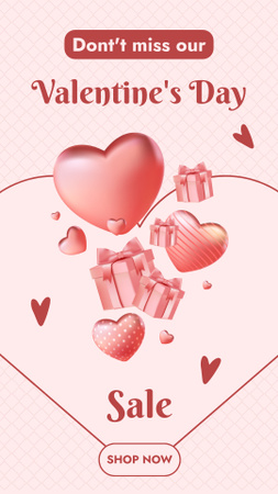 Oferta de liquidação do Dia dos Namorados de corações e presentes para casais Instagram Story Modelo de Design