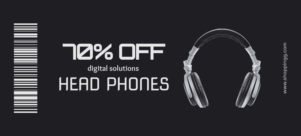 Discount Modern Headphones Sale Coupon 3.75x8.25in Design Template