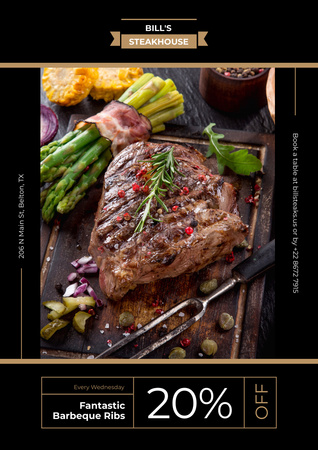 Steak House Ad with Tasty Meat Poster A3 Tasarım Şablonu