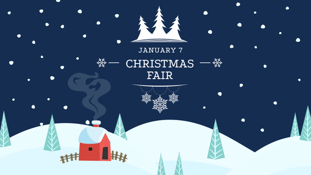 Christmas Fair Announcement with Snowy House FB event cover Modelo de Design