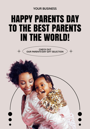 Greeting to Best Parents with Cute Mom and Daughter Poster 28x40inデザインテンプレート