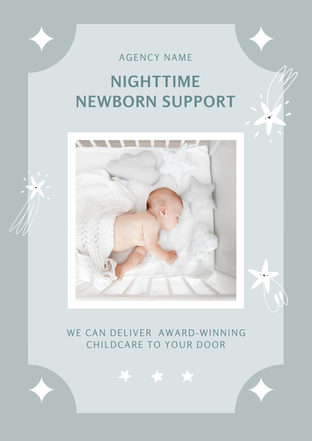 Night Care Services for Newborns Poster A3 Πρότυπο σχεδίασης